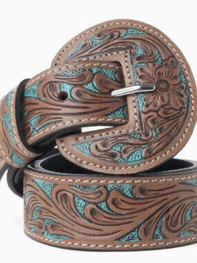 Myra Western Wreath Leather Belt in Bronco Sky